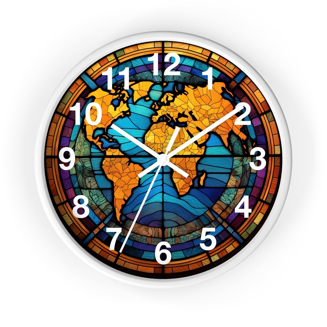 10 Round Wall Clock World Map Clock Colorful Wall Etsy