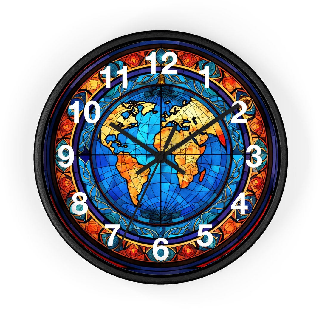 10 Round Wall Clock World Map Clock Colorful Wall Etsy