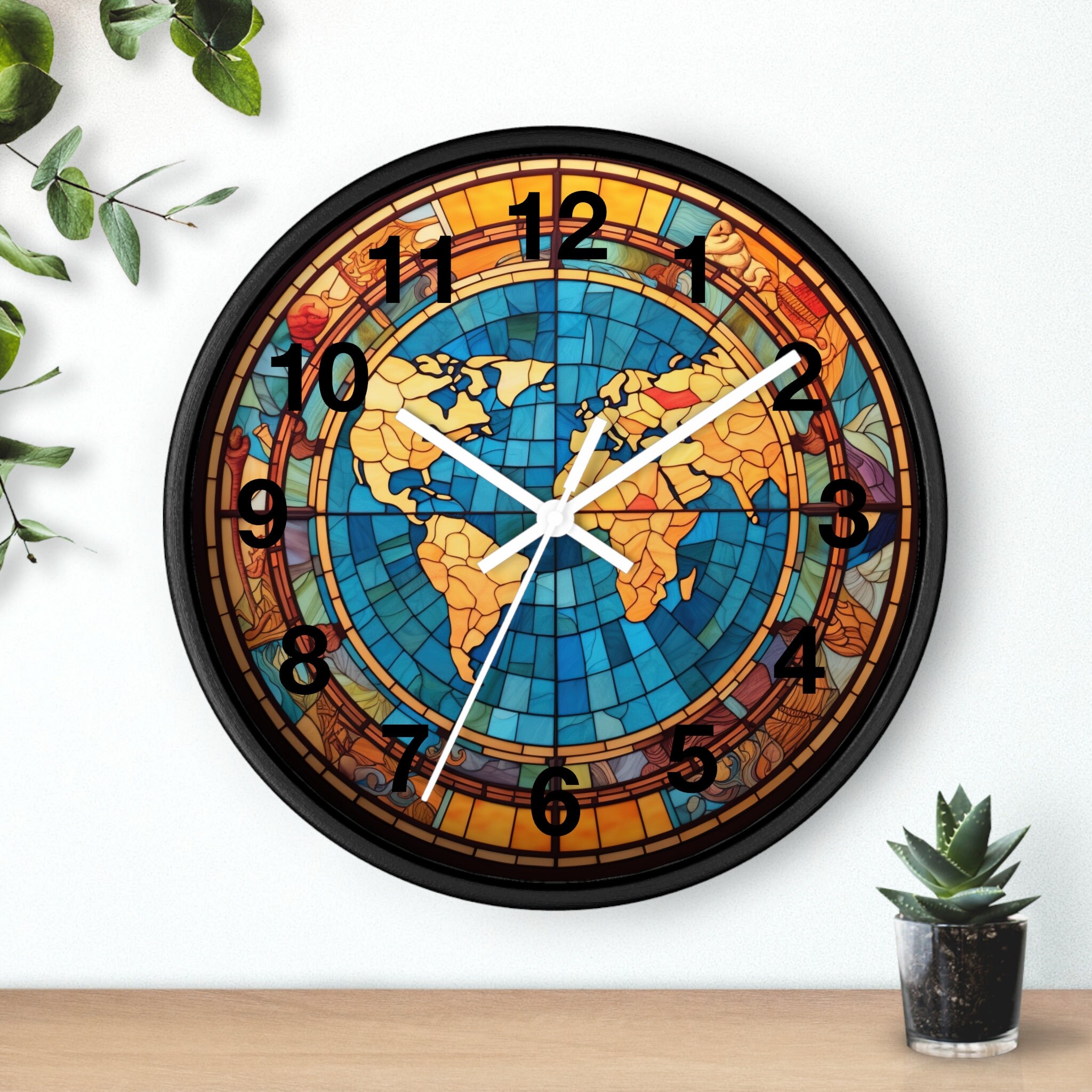 10 Round Wall Clock World Map Clock Colorful Wall Etsy