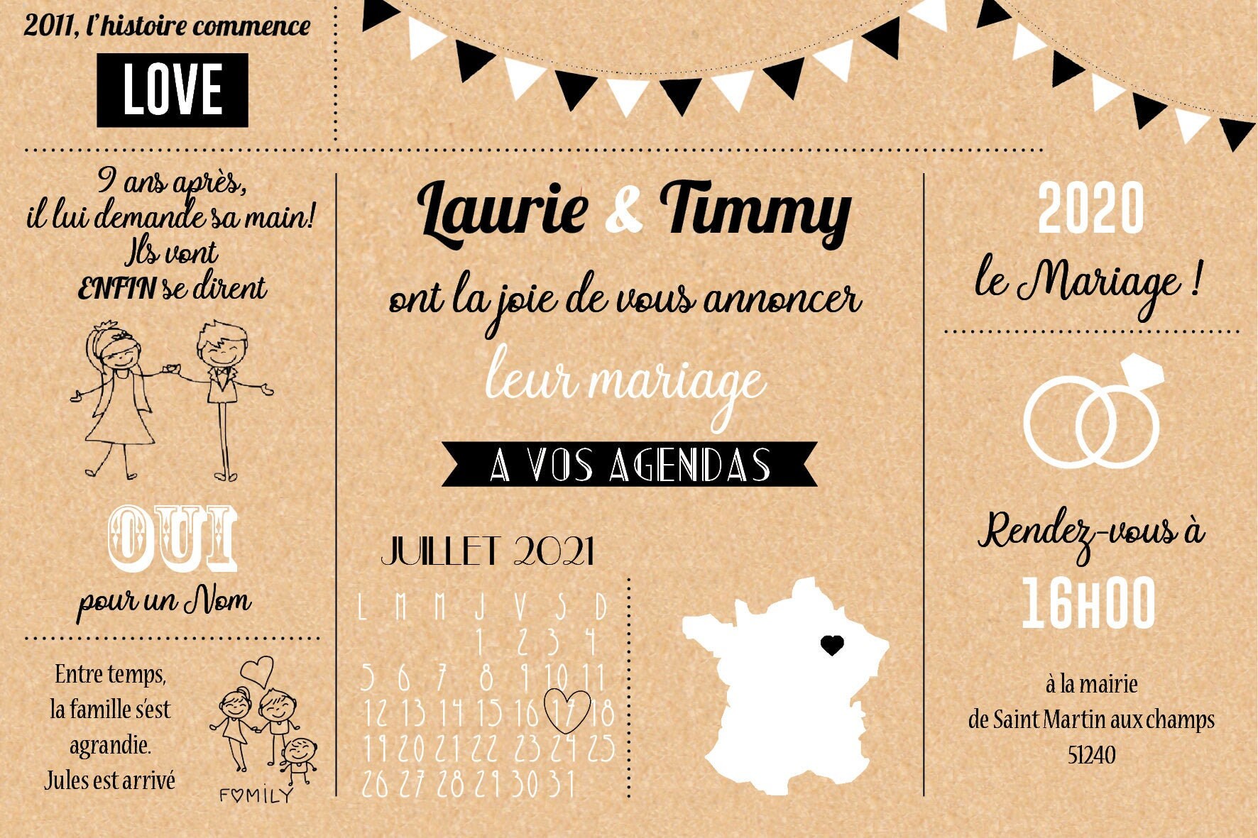Faire part mariage noir et blanc. Wedding rustic, mariage champêtre