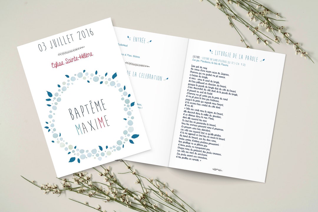 Livret de messe baptême garçon aquarelle Couleurs pastels