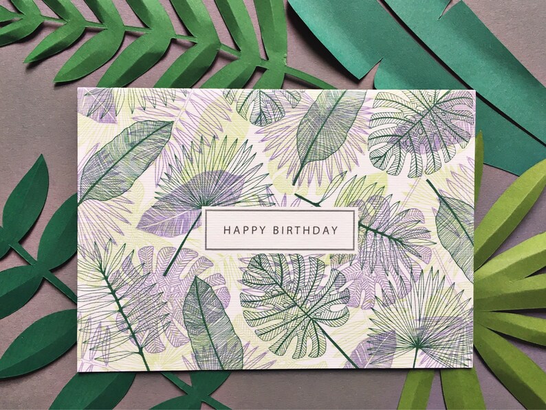 Birthday card Tropical leaves Greeting card tropical pattern luxury card contemporary design Botanical design colourful image 5