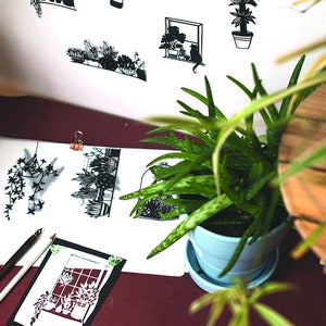 Handmade papercut Cacti papercut silhouette mini plants succulents home decor botanical ladder cacti papercut art image 8