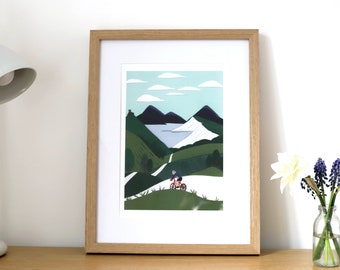 Bike print | art print | cycling | home decor | collage | illustration | papercut | wall art | outdoors | cyclist print | Fathers day gift