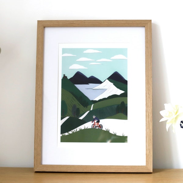 Bike print | art print | cycling | home decor | collage | illustration | papercut | wall art | outdoors | cyclist print | Fathers day gift