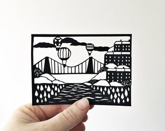 Papercut | Bristol | Bristol illustration | Bristol papercut | Suspension bridge | Bristol art | city | Fathers day gift | birthday gift