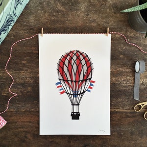 Heißluftballon Print | Druck | Vintage Ballon | Kinderzimmer | Illustrierter Druck | Collage | Einzigartiges Geschenk |  Vintage Ballon | A4 Druck |