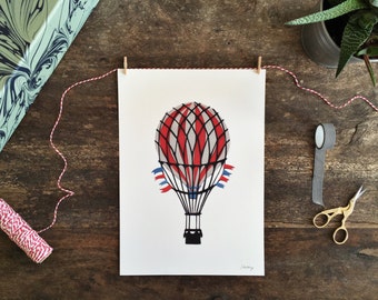 Hot air balloon Print | print | vintage balloon | Kids bedroom | Illustrated Print | collage | Unique gift |  Vintage balloon | A4 print |