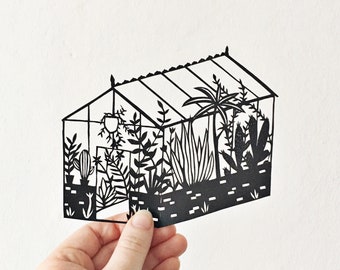 Papercut | Greenhouse | Greenhouse illustration | Greenhouse papercut | Garden | botanical art | papercut | Fathers day gift |