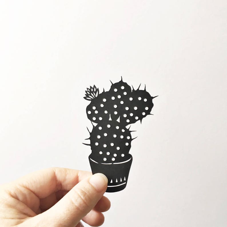 Handmade papercut Cactus silhouette miniature plant home decor contemporary silhouette botanical cacti paperart image 1