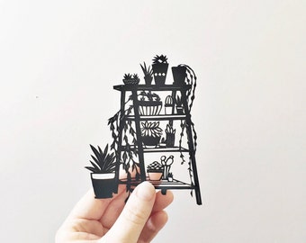 Handmade papercut | house plants | papercut | interiors | home decor | contemporary | silhouette | botanical | ladder |cacti | paperart