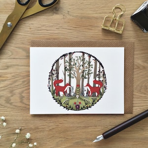 | de cartes de vœux Fox Illustration découpée sur papier| Collage | carte d’anniversaire | | des bois renards \ | d’illustration de renard art populaire
