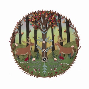 Woodland deer print art print wildlife Deer illustration animal art collage wall art animal lovers woodland folk art image 3
