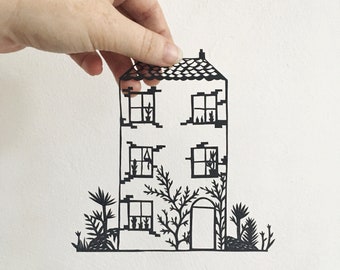 Papercut | house | house illustration | house papercut | home and garden | flowers | contemporary art | housewarming gift | fathers day gift