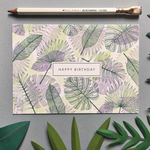 Birthday card Tropical leaves Greeting card tropical pattern luxury card contemporary design Botanical design colourful image 1