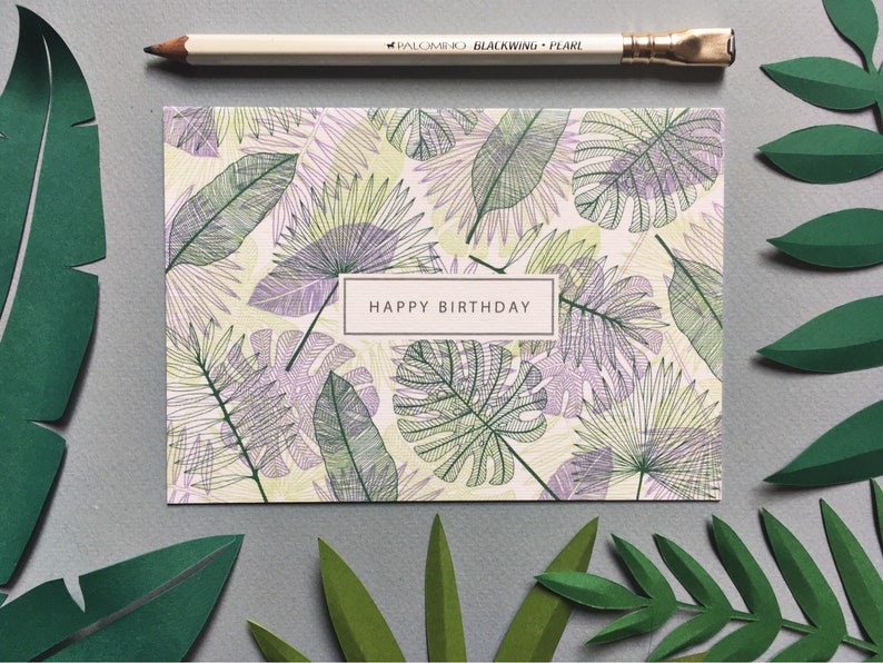 Birthday card Tropical leaves Greeting card tropical pattern luxury card contemporary design Botanical design colourful image 1