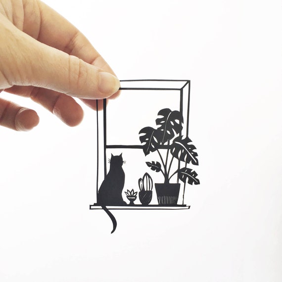 Handgemachter Scherenschnitt | Katze | Scherenschnitt | Zimmerpflanzen |  Silhouette | Pflanzen | Zuhause | Wandkunst | Illustration | Ksepflanze | Monstera  Deliciosa - Etsy.de
