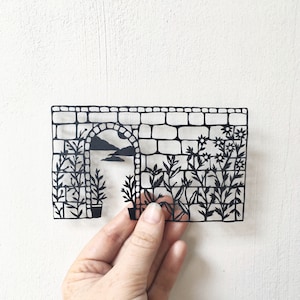 Papercut | secret garden | illustration | garden papercut | walled garden | botanical art | garden| flowers | fathers day gift| plants