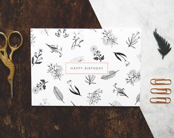 Birthday Card | Botanical card | monochrome | floral | Greeting card | floral pattern luxury card | contemporary design