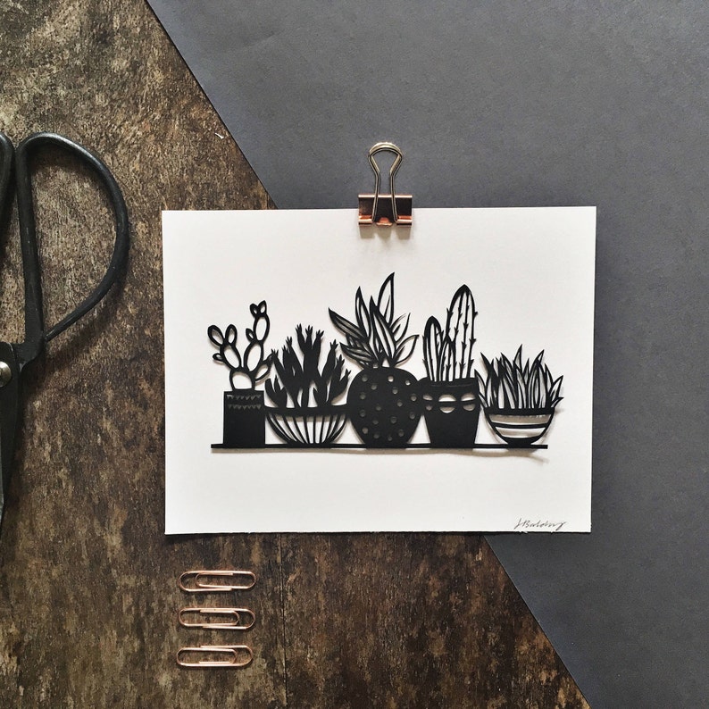 Handmade papercut Cacti papercut silhouette mini plants succulents home decor botanical ladder cacti papercut art image 5