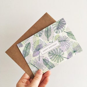 Birthday card Tropical leaves Greeting card tropical pattern luxury card contemporary design Botanical design colourful image 4