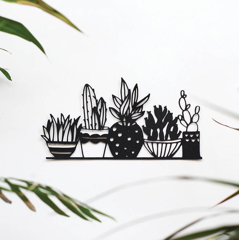 Handmade papercut Cacti papercut silhouette mini plants succulents home decor botanical ladder cacti papercut art image 1