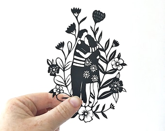 Papercut | normal people | Friendship | love | illustration | hugs |missing you | anniversary | papercut | gift for friend | fathers day