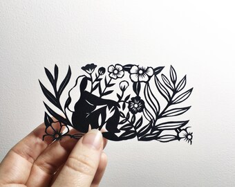 Papercut | self compassion | nude | illustration | minimalist art | contemporary decor | personal growth | woman | nature | bloom