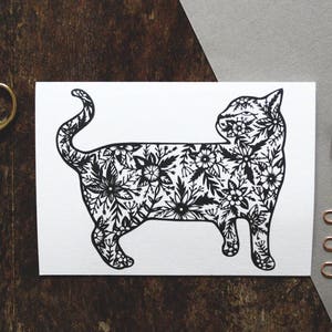 Carte de voeux (fr) carte de cartes carte d’anniversaire Art Papercut Carte de chat carte de luxe Art de chat (anglais) Carte de cartes motif floral carte de luxe