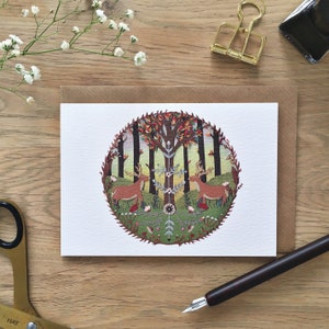 Herten wenskaart | Papercut illustratie| Collage | Verjaardagskaart | Bos | herten \ hertenillustratie | volkskunst