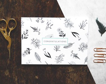 Congratulations Card | Botanical card | monochrome | floral | Greeting card | floral pattern luxury card | contemporary design