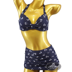 Ankartryckt bikini: Hög midjad sjömansstil, 50-tals retro baddräkt