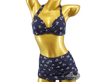 Anchor Print Bikini: High Waisted Sailor Style, 50s Retro Swimsuit