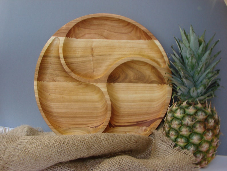 Sectional Round Wooden Serving Tray Dinner Plate Sections Etsy Canada