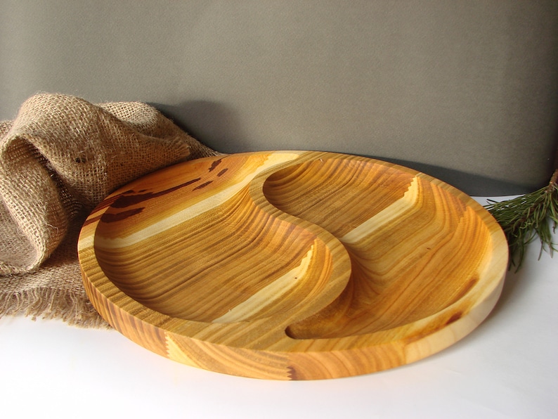 Sectional round wooden serving tray dinner plate sections Etsy