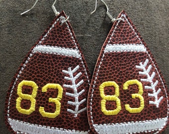 Custom Personalized Embroidered Faux Leather Football Earrings, Football Mom Earrings