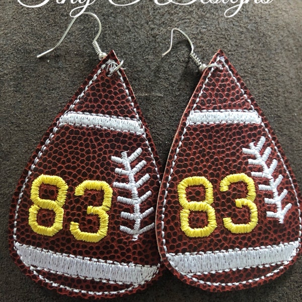 Custom Personalized Embroidered Faux Leather Football Earrings, Football Mom Earrings