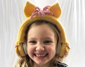 Pegasus Headphone Cover, Yellow and Pink, Fits Snug Play+ / LilGadgets / Nenos Kids Headphones, Pegasus Cozy, Ready to Ship, Free Shipping