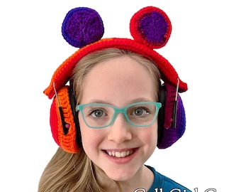 Crocheted Rainbow Bear Headphone Cover: Walker's Kids Noise Reduction Headphones