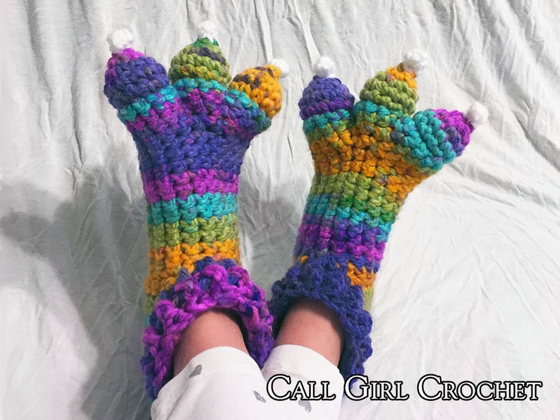 Crochet Pattern Child Dragon Slippers / Dinosaur Slippers / Monster Slippers, Makes US Toddler Size 5 to Big Kid 6, Dragon Slipper Socks image 4