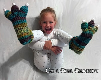 Modèle au crochet - chaussons dragons pour enfants / chaussons dinosaures / chaussons monstres, convient aux bambins américains de 5 à 6 ans, chaussettes pantoufles dragon