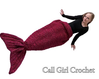 Berry Red Mermaid Tail Blanket / Afghan - Child / Teen / Petite Adult Size, Ready to Ship, Free Shipping