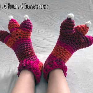 Crochet Pattern Child Dragon Slippers / Dinosaur Slippers / Monster Slippers, Makes US Toddler Size 5 to Big Kid 6, Dragon Slipper Socks image 9