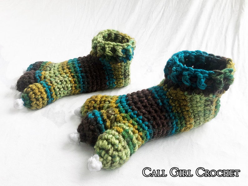 Crochet Pattern Child Dragon Slippers / Dinosaur Slippers / Monster Slippers, Makes US Toddler Size 5 to Big Kid 6, Dragon Slipper Socks image 5