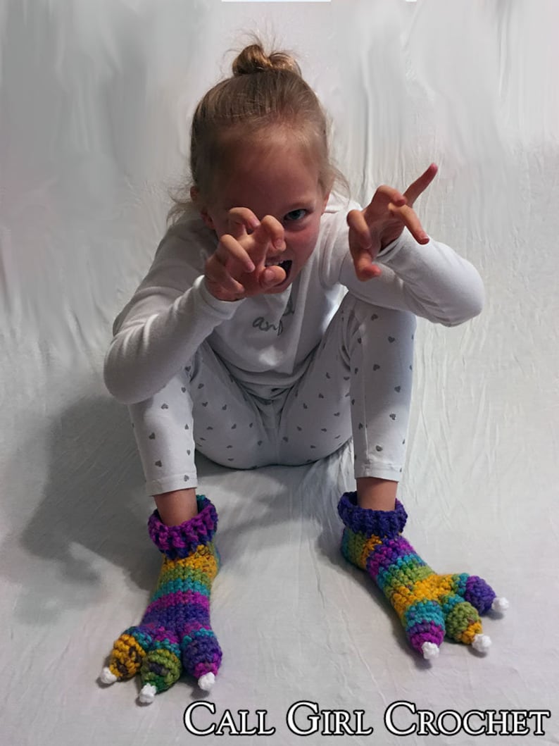 Crochet Pattern Child Dragon Slippers / Dinosaur Slippers / Monster Slippers, Makes US Toddler Size 5 to Big Kid 6, Dragon Slipper Socks image 2