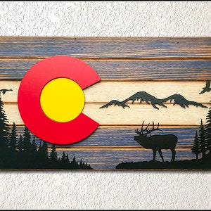 Colorado Wood Flag - 16x36&quot; Rustic Nature Style - Colorado Gift - Colorado Art - Wooden Colorado Flag
