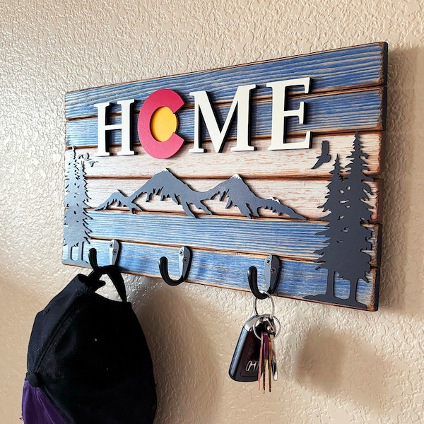 Portachiavi Colorado Home - Regalo Colorado - Bandiera in legno Colorado - Arte da parete Montagna Colorado