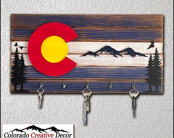 Colorado Flag Key Holder - Colorado Gift - Colorado Wood Flag - Colorado Mountain Wall Art