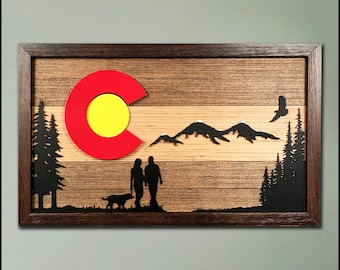 Bandera de Colorado de madera natural - Regalo de Colorado - Bandera de madera de Colorado - Arte de pared de Colorado