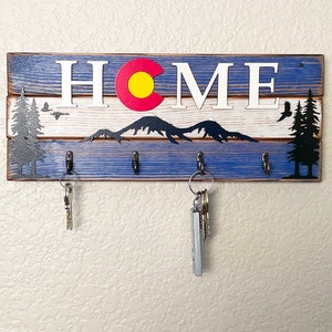 Colorado Key Holder- Rustic Home Style - Colorado Gift - Colorado Wood Flag - Colorado Wall Key Holder
